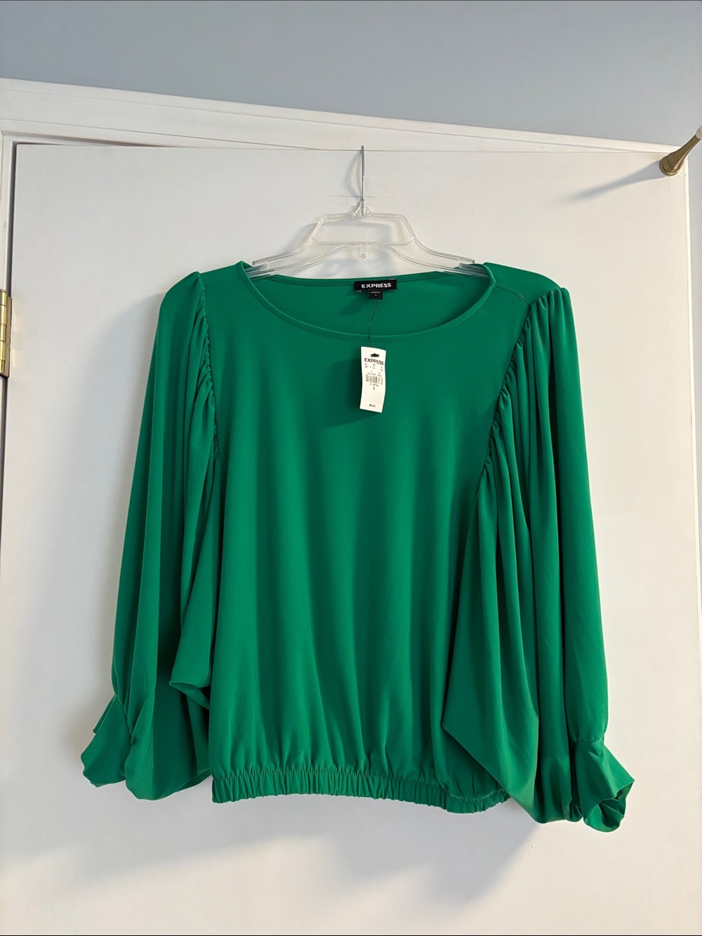 Express Emerald Green Balloon-Sleeve Blouse NWT